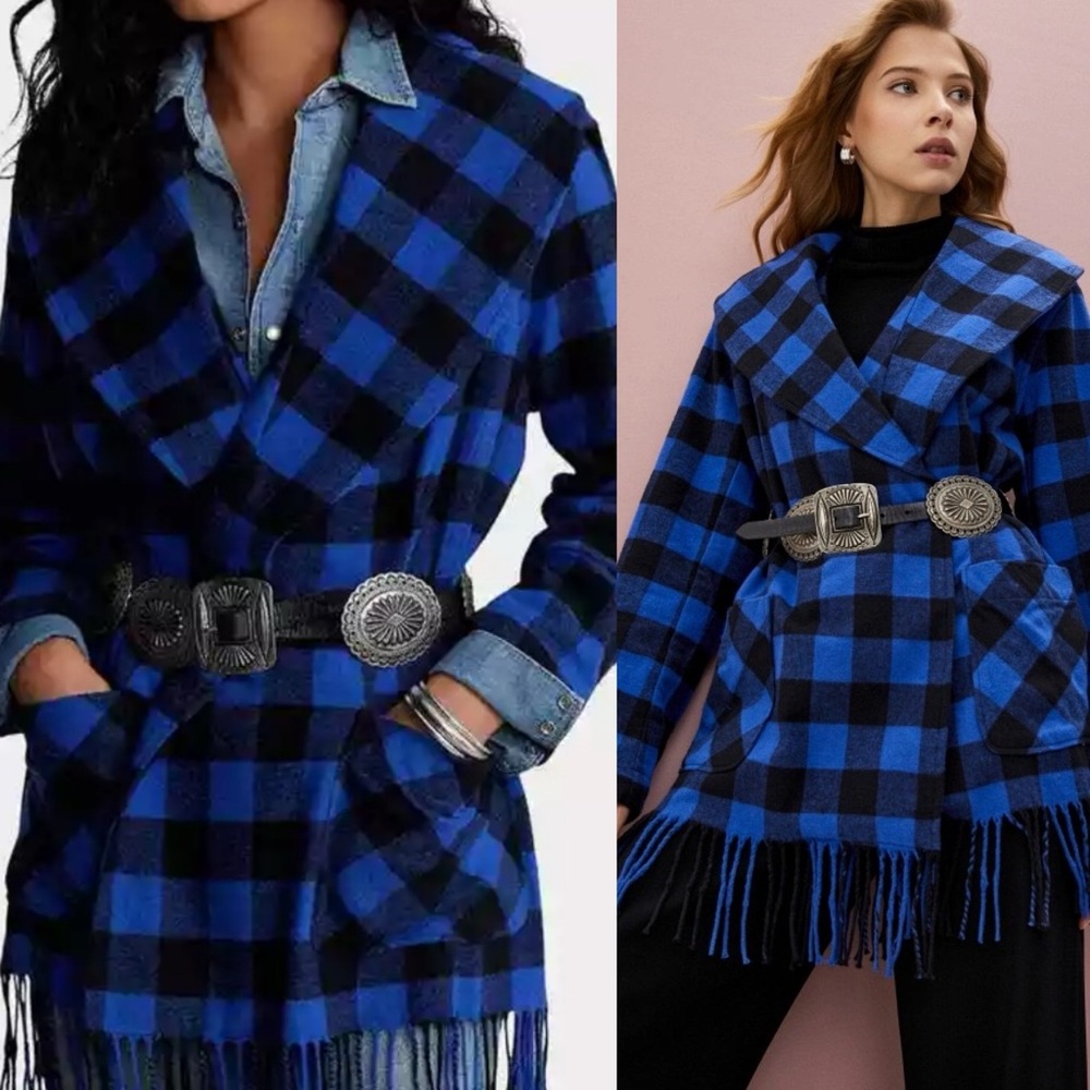 Vintage Ralph Lauren Jacket Shirt Jacket Buffalo Plaid Check Hunting Fringed